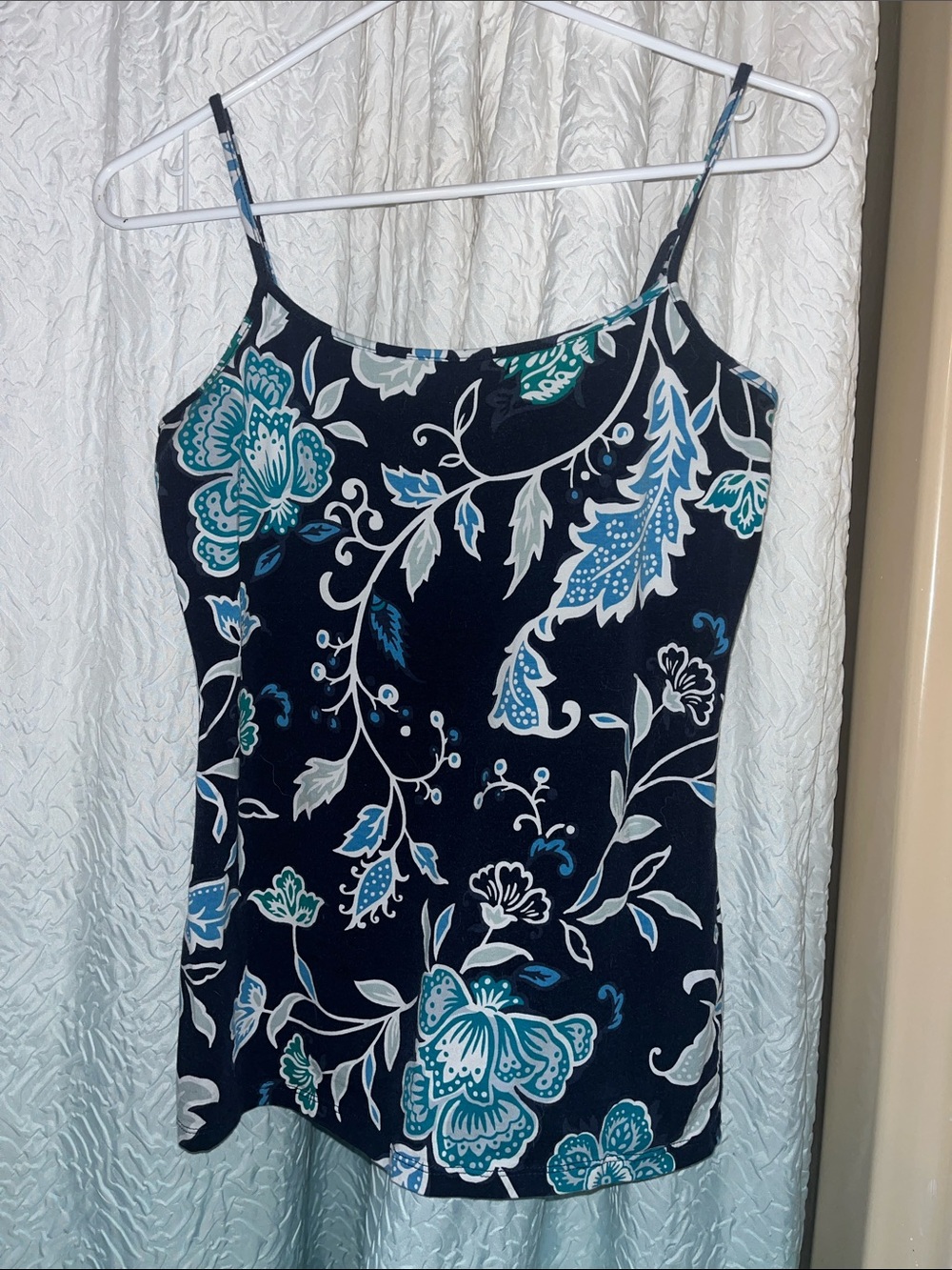 LOFT Gray Floral Tank with Teal & Light Blue Accents